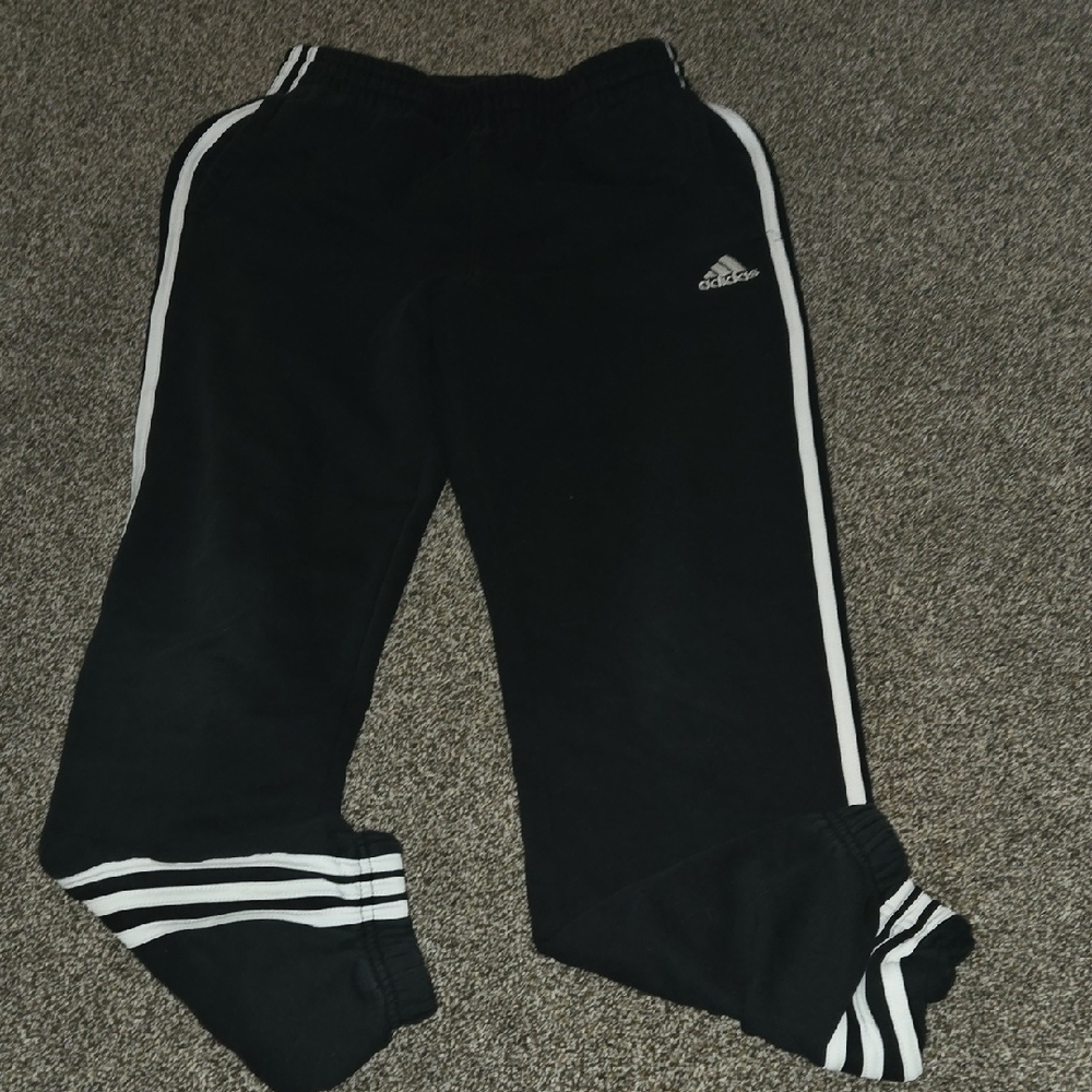 Adidas Kids Black Joggers with White Stripes